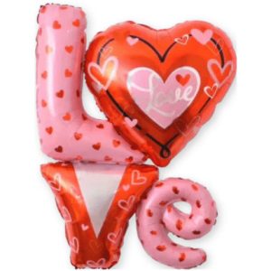 Фольгированная фигура  «LOVE» с сердечками»  (104 см)