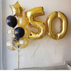 Фонтан из шаров на юбилей 50 лет "Классика", 9 шаров, 1 звезда + 2цифры