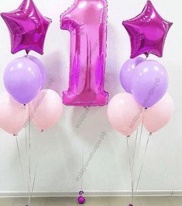 Фонтаны из шаров "Моей принцессе годик" с цифрой, 2 фонтана по 5 шаров + цифра