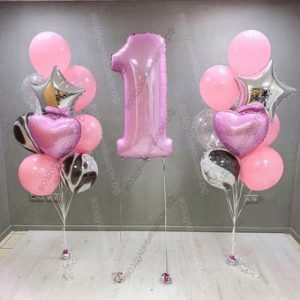 Фонтаны из шаров "Нашей девочке год" с цифрой, 2 фонтана по 10 шаров + цифра
