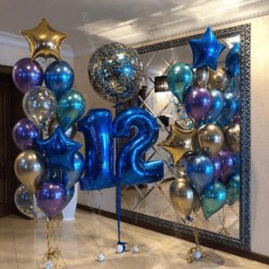 Фотозона из шаров ребенку на 12 лет "Таинственный хром", 2 фонтана+2 цифры+большой шар*