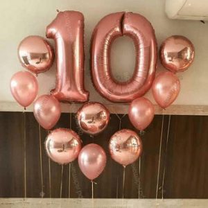 Фотозона на день рождения девочки 10 лет "Розовое золото", 10шаров+2цифры