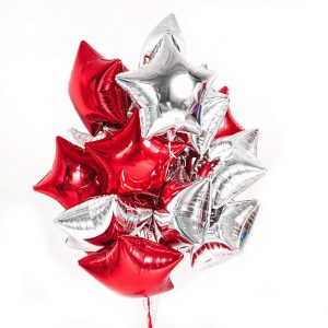 Облако из фольгированных звезд, красные-серебро за 6 шт.
