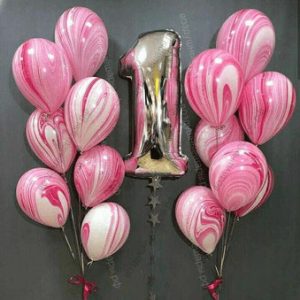 Сет из шаров "Агаты для малышки" с цифрой на годовасию, 2 фонтана по 7 шаров + цифра