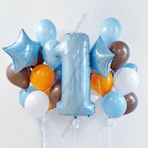 Сет из шаров на год для мальчика, 2 фонтана по 11 шаров + цифра