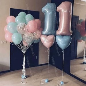Сет из шаров на годик "Детки-конфетки" для близнецов, 24 шара + 2 цифры+2 сердца