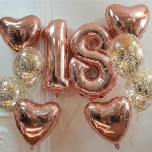 Сет "Розовое золото" из шаров на совершеннолетие девушке, 7 шаров, 2 цифры