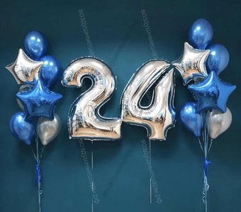 Сет шаров на 24 года "Серебристо-синий", 14шаров +2цифры