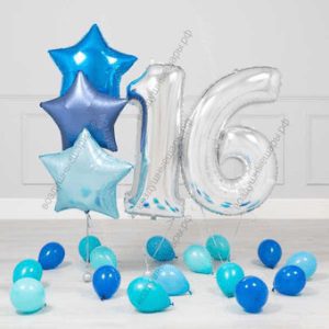 Сет "Шары на 16 лет" для парня, 3 звезды, 2 цифры + шары на пол