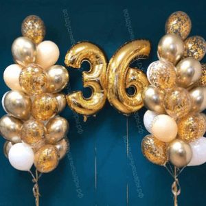 Сет золотых шаров с цифрами ко дню рождения "Блеск", 48 шаров+2 цифры