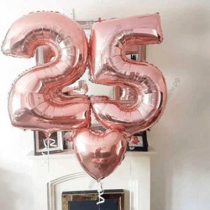 Шары цифры 25 на юбилей для любимой, 2 цифры, 1 сердце