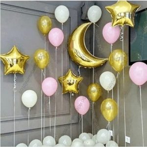 Шары нежных цветов для фотосессии "Весенний закат", 13 шаров, 3 звезды, полумесяц и 15 шариков на полу