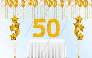Украшение шарами К 50-летию, 50+2 букета звезд+ 50 под потолок