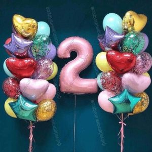 Яркое поздравление-фотозона для девочки на 2 года "Восторг!", 2фонтана+цифра