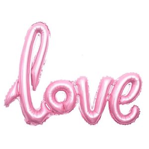 Фольгированный шар (41»/104 см) Фигура, Надпись «Love», Розовый, 1 шт.