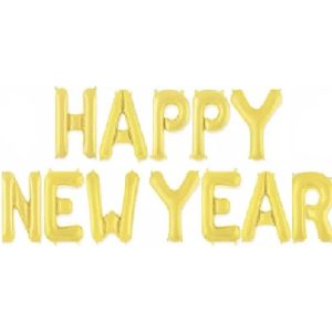 Набор шаров-букв (16»/41 см) Мини-Надпись «Happy New Year», Золото, 1 шт.
