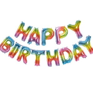 Набор шаров-букв из фольги (14»/36 см) Мини-Надпись «Happy Birthday», Радужный, Градиент, 1 шт.