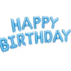 Набор шаров-букв из фольги (16»/41 см) Мини-Надпись «Happy Birthday», Голубой, 1 шт.