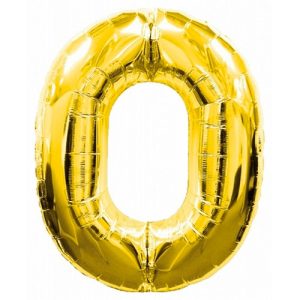 Шар (40»/102 см) Цифра, 0, Золото, 1 шт.