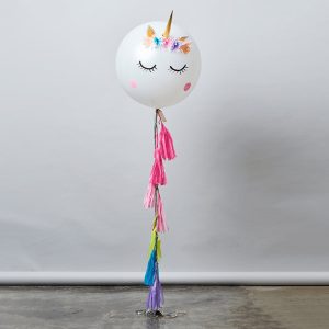 Шар (90 см.) Белый единорог, с кисточками тассел 1 шт.