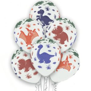 Шар Динозаврики, Белый, (36 см.) с гелием 10 шт.
