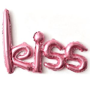 Шар из фольги (30»/76 см) Фигура, Надпись «Kiss», Розовый, 1 шт.