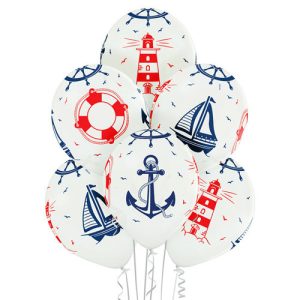 Шар Морская тема, Белый, (36 см.) с гелием 10 шт.