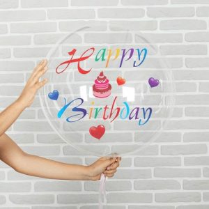 Шар прозрачный (61 см.) Bubble, Happy-birthday. 1 шт.