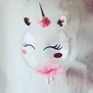 Шар прозрачный (61 см.) Bubble с перьями, Единорог. 1 шт.