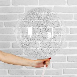 Шар прозрачный (61 см.) Bubble с серебряными блестками. 1 шт.