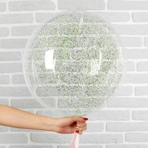 Шар прозрачный (61 см.) Bubble с зелеными блестками. 1 шт.