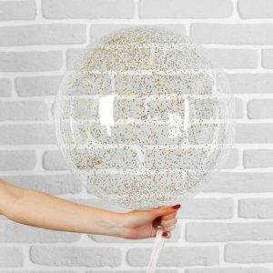 Шар прозрачный (61 см.) Bubble с золотыми блестками. 1 шт.