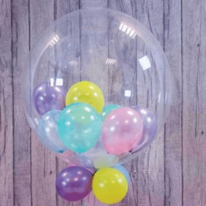 Шар прозрачный (61 см.) Bubble, Сюрприз разноцветный металлик. 1 шт.