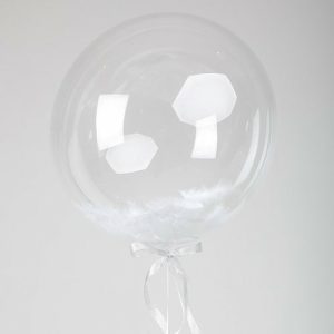 Шар прозрачный (61 см.) Сфера Bubble, с белыми перьями, 1 шт.