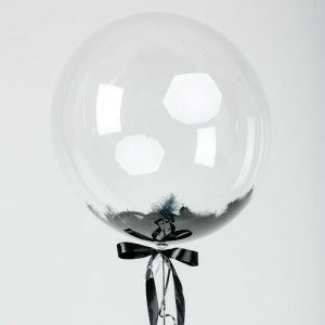 Шар прозрачный (61 см.) Сфера Bubble, с черными перьями, 1 шт.