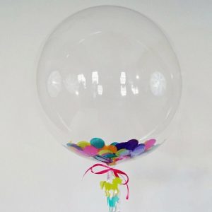 Шар прозрачный (61 см.) Сфера Bubble, с конфетти круги ассорти-4 см, 1 шт.