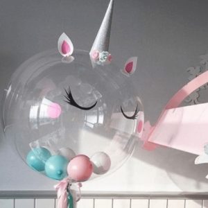 Воздушный шар прозрачный (61 см.) Bubble, Единорог. 1 шт