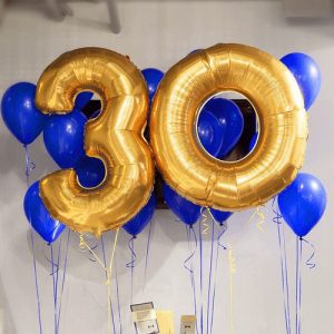 Набор воздушных шаров «30 лет золотые цифры и синие шары»
