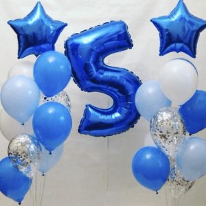 Набор воздушных шаров «Цифра 5 синяя и 2 фонтана из шаров»