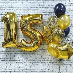 Набор воздушных шаров «цифры 15 золотые и фонтан из шаров»