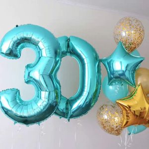 Набор воздушных шаров «Цифры 30 бирюзовые и фонтан из шаров»