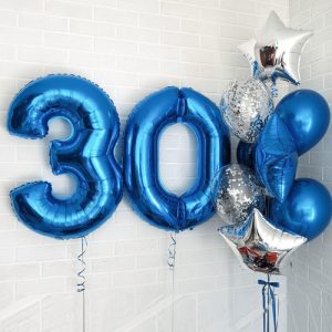 Набор воздушных шаров «Цифры 30 синие и фонтан из шаров»