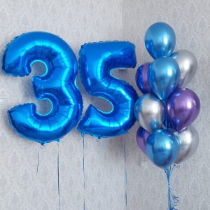 Набор воздушных шаров «Цифры 35 синие и букет шаров хром»
