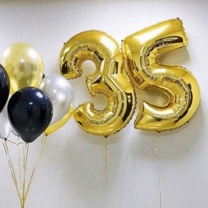 Набор воздушных шаров «Цифры 35 золотые и фонтан из 10 шаров»
