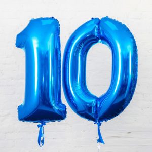 Набор воздушных шаров на юбилей «Цифры 10 синие»