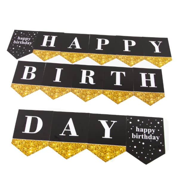 Гирлянда Флажки, Happy Birthday, Черный/Золото, 250 см