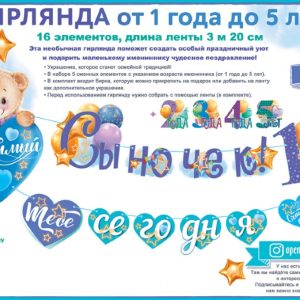 Гирлянда Любимый Сыночек, тебе сегодня ...(сменные цифры), Голубой, 320 см