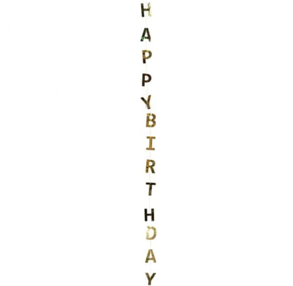 Гирлянда-подвеска Happy Birthday, Золото, Металлик, 120 см, 1 упак.