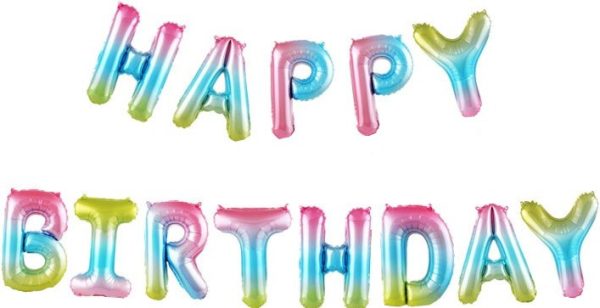 Набор шаров-букв из фольги (16''/41 см) Мини-Надпись "Happy Birthday", Нежная радуга, Градиент