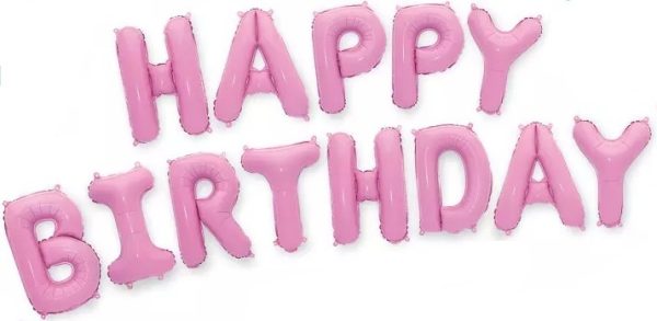 Набор шаров-букв из фольги (16''/41 см) Мини-Надпись "Happy Birthday", Розовый